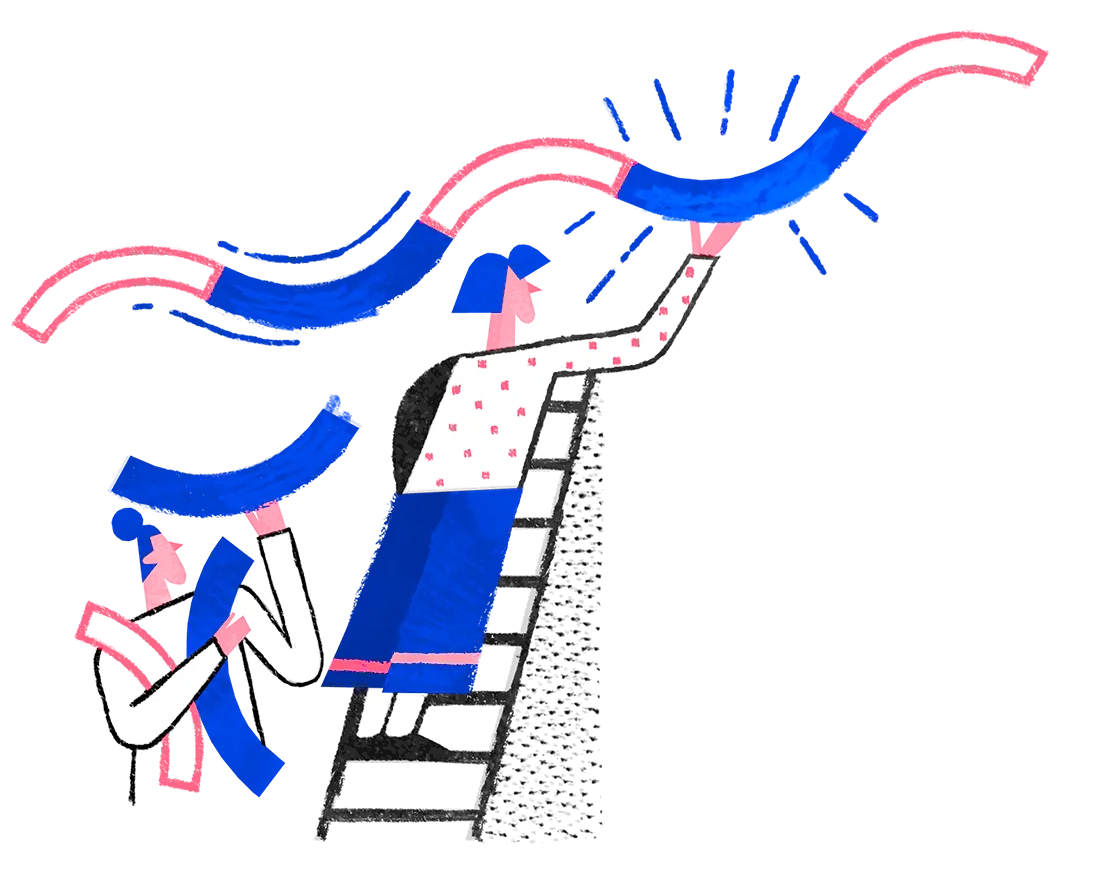 Ilustração de pessoas construindo conexões entre marcas e públicos